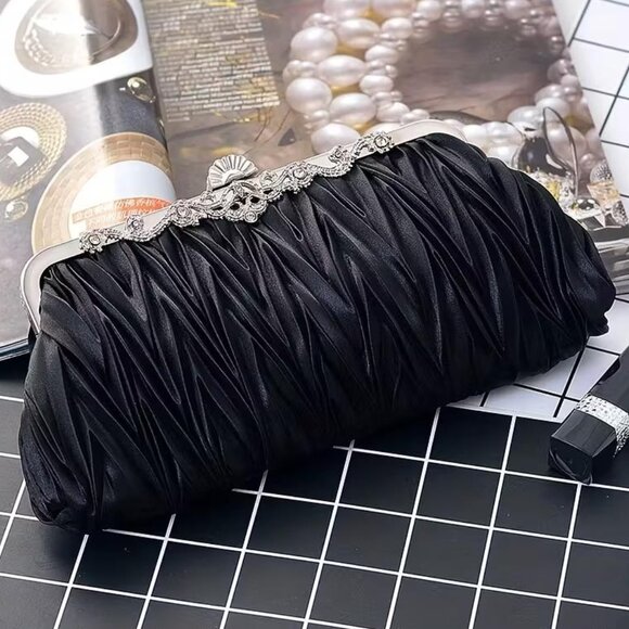 BLACK RUCHED EVENING BAG - Picture 3 of 3